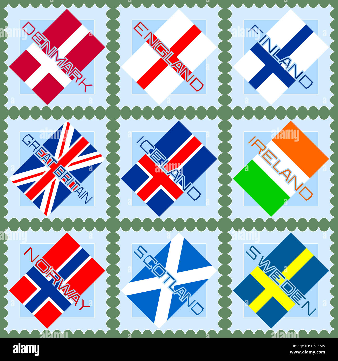 Stamps with flags Stock Photo