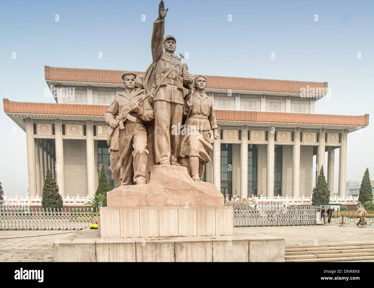 Beijing, China. 16th Oct, 2006. A heroic sculpture depicting workers, peasants and soldiers near the entrance to the Chairman Mao Memorial Hall, commonly known as the Mausoleum of Mao Zedong, his final resting place. This highly popular attraction is located in Tiananmen Square in Beijing, the capital of the Peoples Republic of China © Arnold Drapkin/ZUMAPRESS.com/Alamy Live News Stock Photo