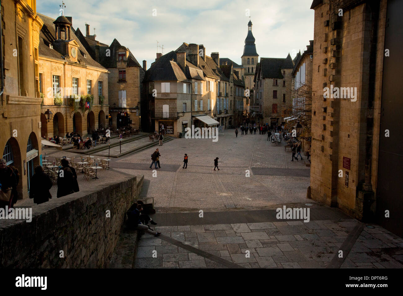 A main market square in the medieval town of Sarlat, Dordogne, France. Stock Photo