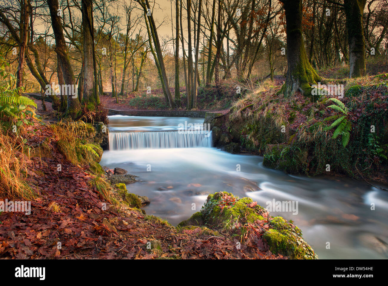 A Man-made Waterfall In Winter, The Forest Of Dean, Gloucestershire, England, Great Britain, Uk Stock Photo