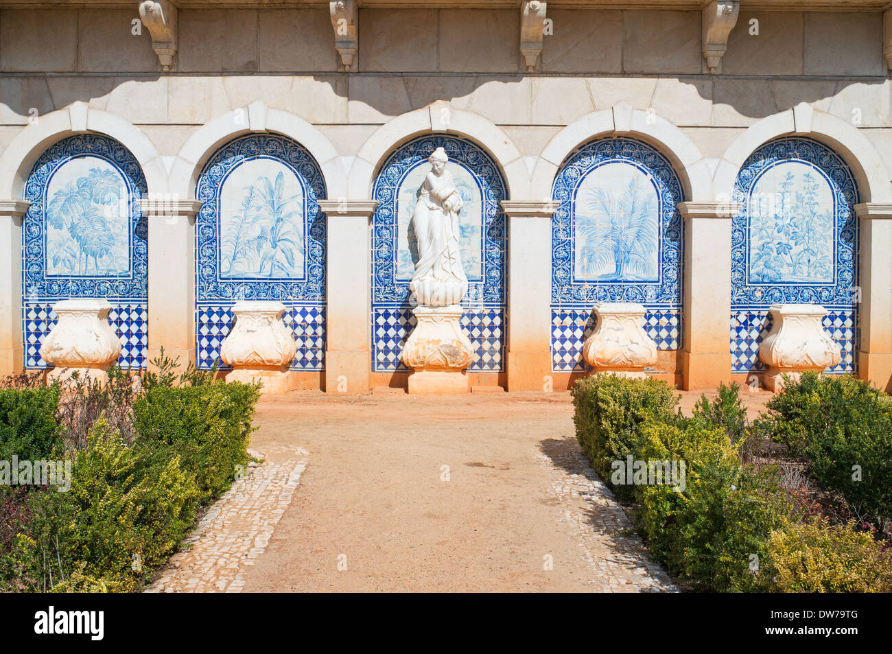 Ceramic tiles or azulejos, the Palace of  Estói, Algarve, Portugal, Europe Stock Photo