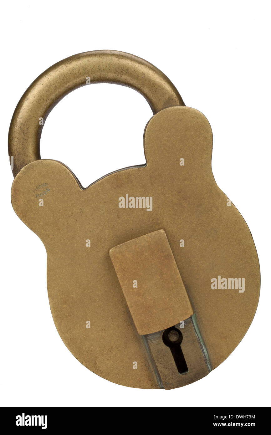 A large brass padlock - Isolated Stock Photo