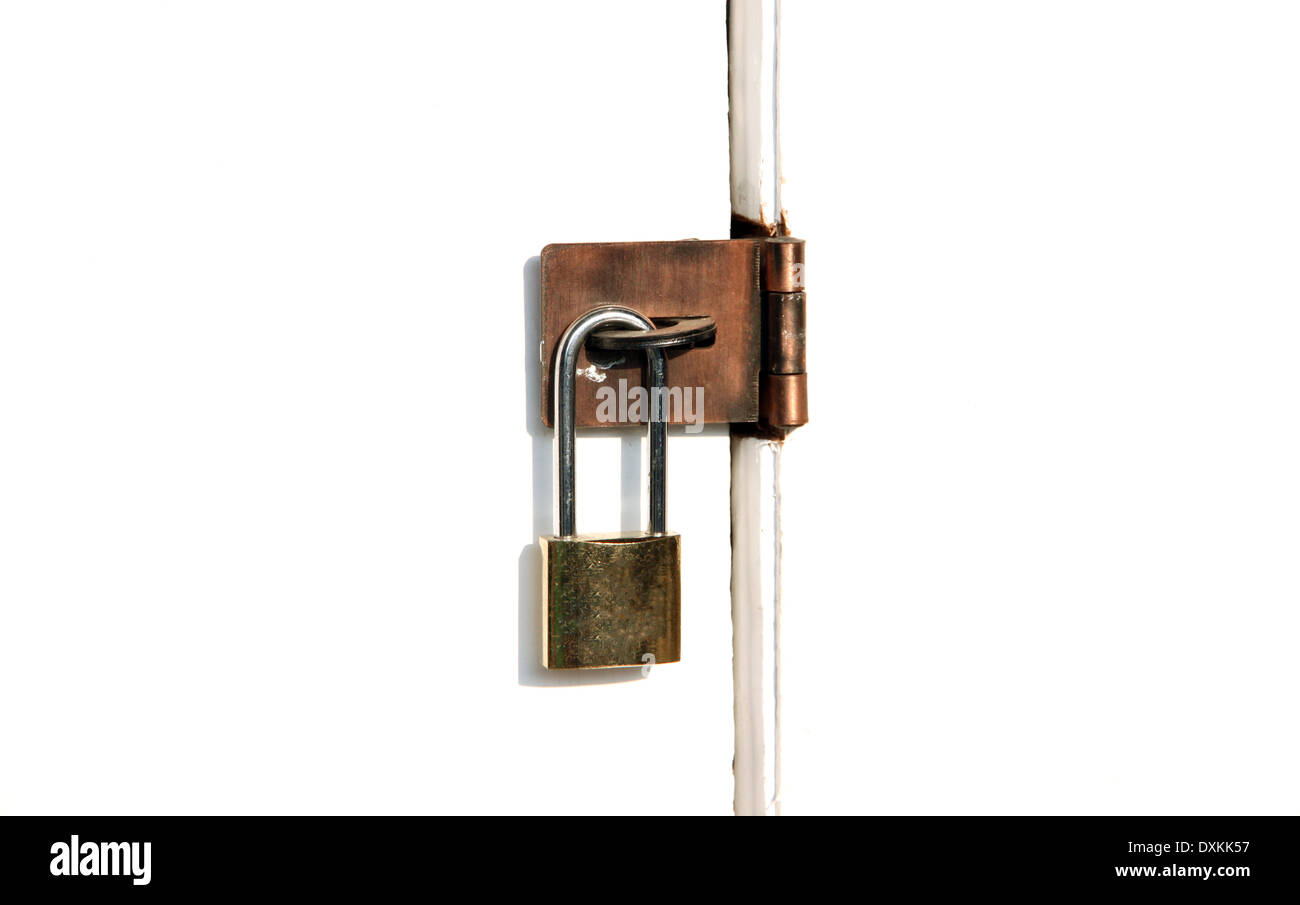 Padlock on a white door for background. Stock Photo