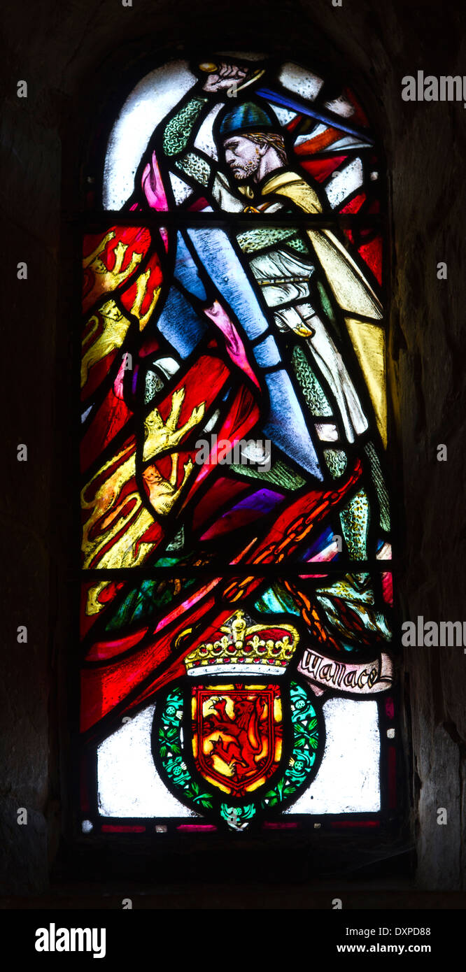 Stained glass window depicting William Wallace in St Margaret's Chapel in Edinburgh Castle. Stock Photo