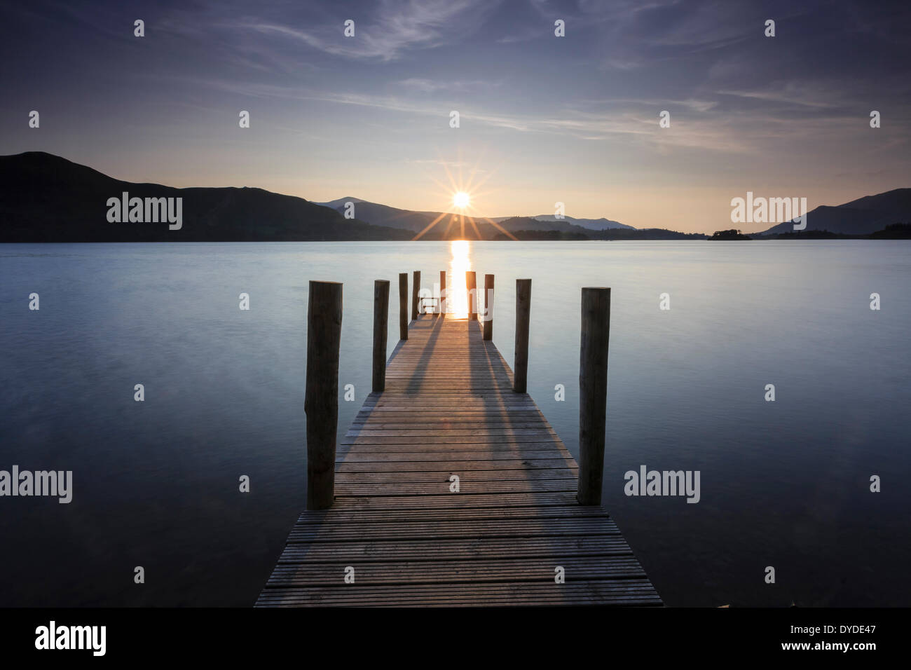 Sunset over Derwent Water from Ashness Jetty near Keswick in the Lake District Stock Photo