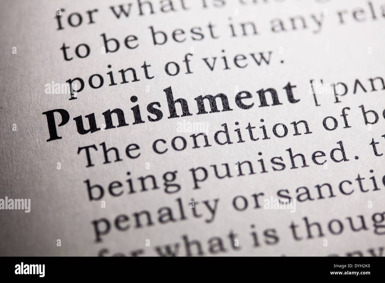 Fake Dictionary, Dictionary definition of the word punishment. Stock Photo