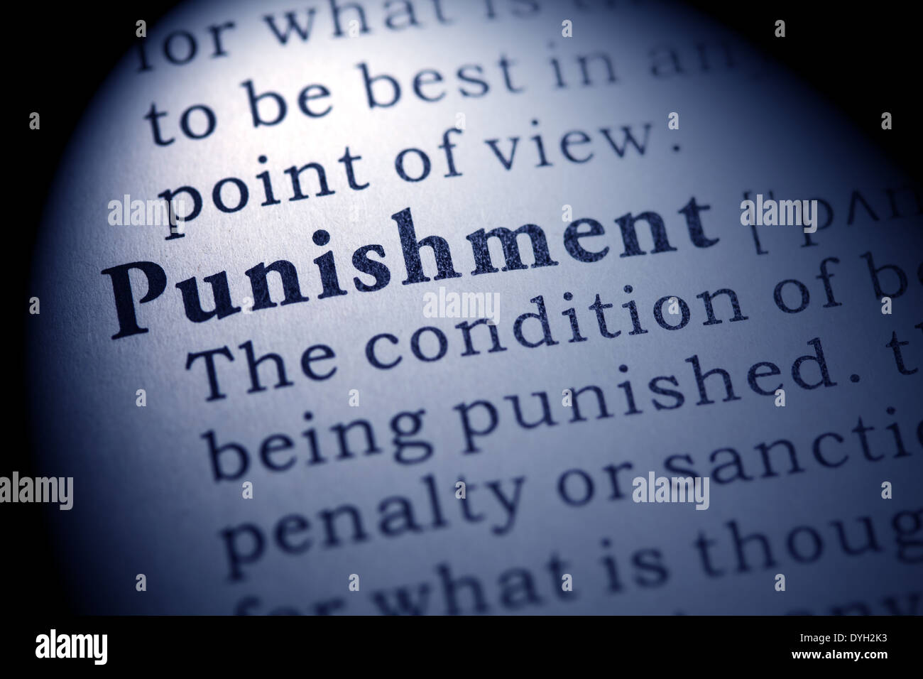 Fake Dictionary, Dictionary definition of the word punishment. Stock Photo