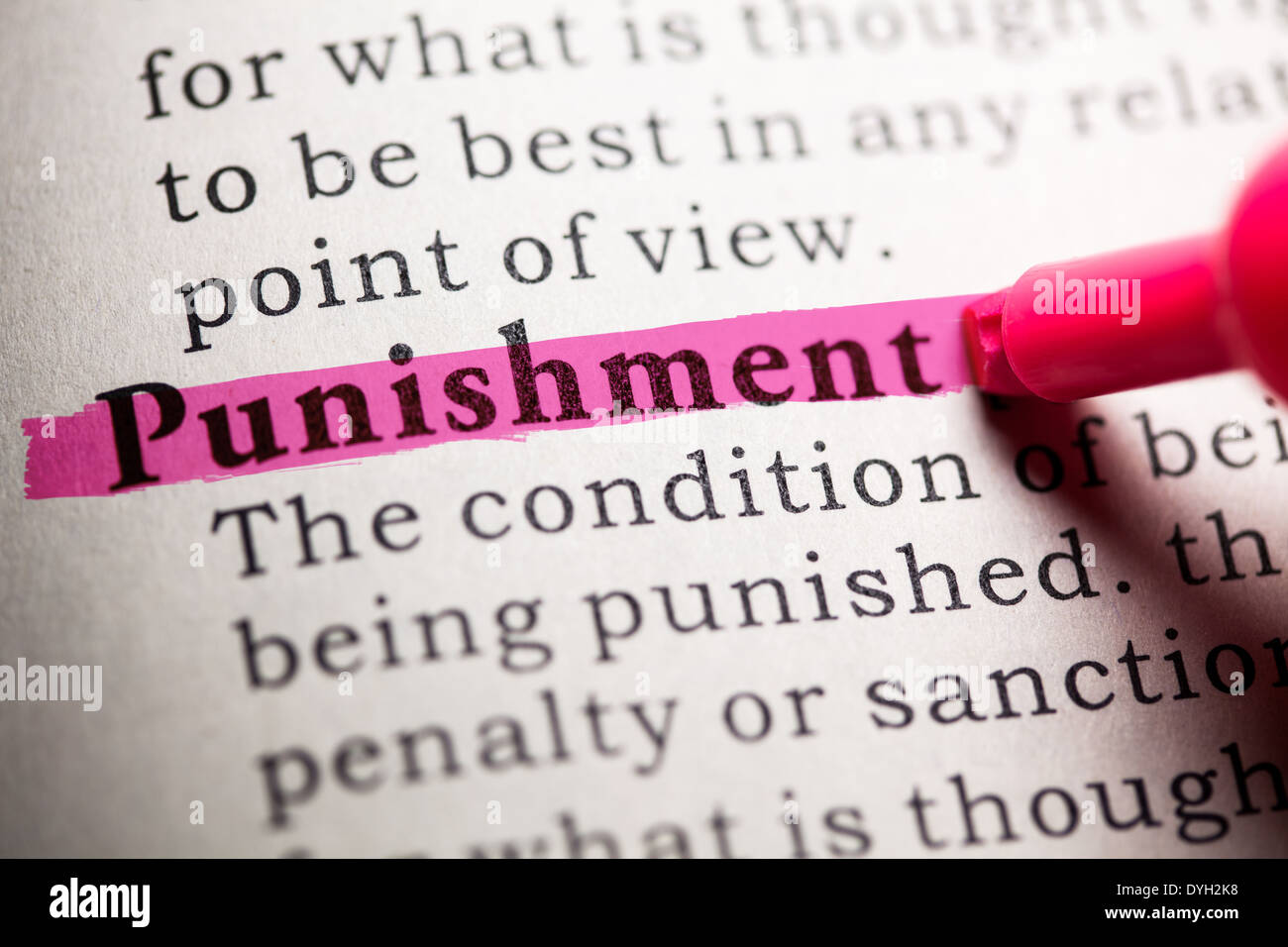 Fake Dictionary, Dictionary definition of the word punishment. Stock Photo