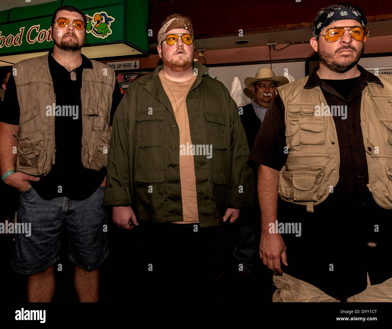 Fountain Valley, California, USA. 26th Apr, 2014. Film wardrobe costuming is de rigeuer for the Lebowski Fest Bowling Party at Fountain Bowl. The long-running festival celebrates the Coen Brothers' 1998 cult film, 'The Big Lebowski. © Brian Cahn/ZUMAPRESS.com/Alamy Live News Stock Photo