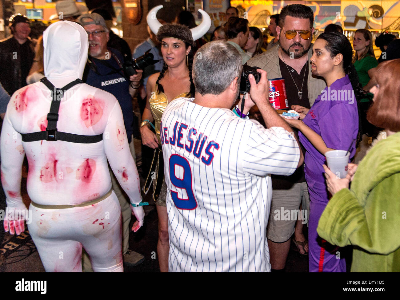 Fountain Valley, California, USA. 26th Apr, 2014. Film wardrobe costuming is de rigeuer for the Lebowski Fest Bowling Party at Fountain Bowl. The long-running festival celebrates the Coen Brothers' 1998 cult film, 'The Big Lebowski. © Brian Cahn/ZUMAPRESS.com/Alamy Live News Stock Photo