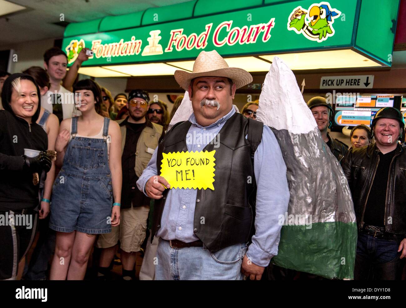 Fountain Valley, California, USA. 26th Apr, 2014. Film wardrobe costuming is de rigeuer for the Lebowski Fest Bowling Party at Fountain Bowl. The long-running festival celebrates the Coen Brothers' 1998 cult film, 'The Big Lebowski. © Brian Cahn/ZUMAPRESS.com/Alamy Live News Stock Photo