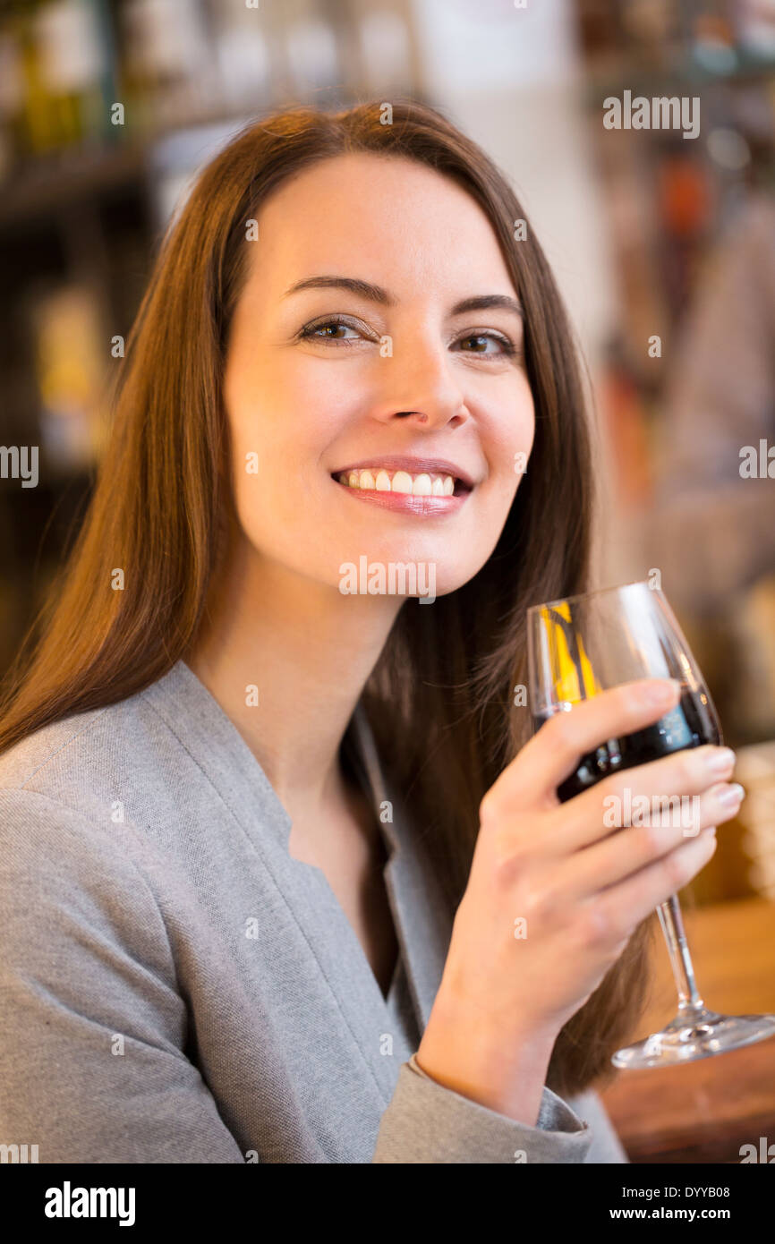 beautiful female glass drink wine bar Stock Photo