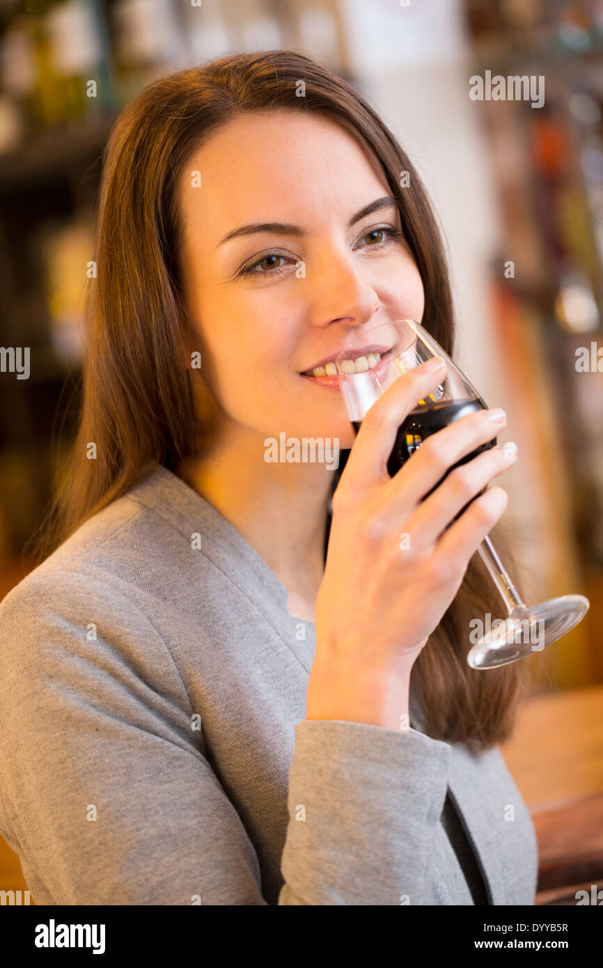 beautiful female glass drink wine bar Stock Photo