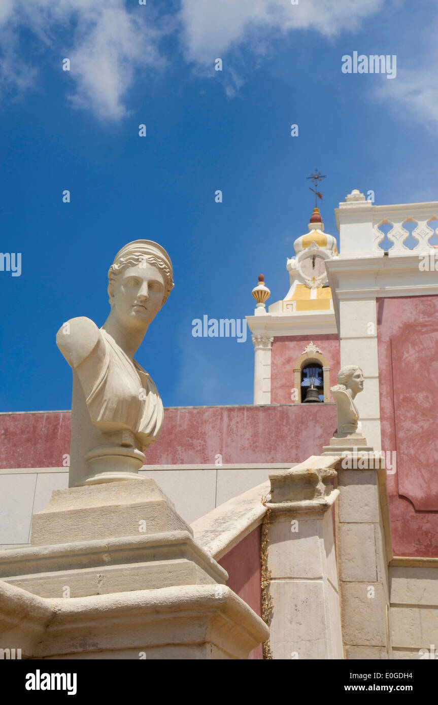 Stairs with sculptures in Palacio de Estoi, Estoi, Algarve, Portugal, Europe Stock Photo