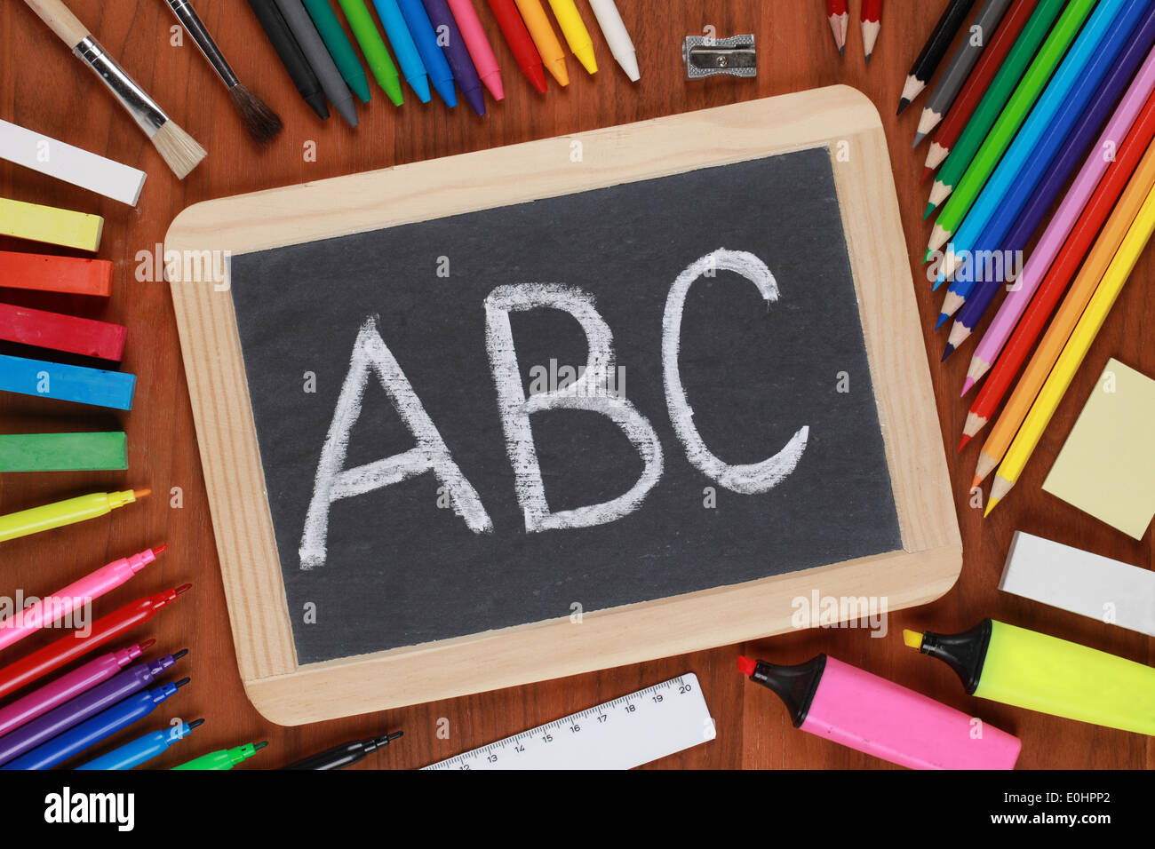 The letters ABC on a blackboard at school Stock Photo