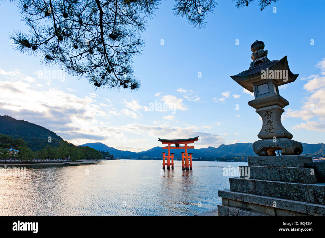 Japan Torii Gate Miyajima Island Itsukushima Shrine UNESCO World Heritage Site Japanese Landscape Stock Photo