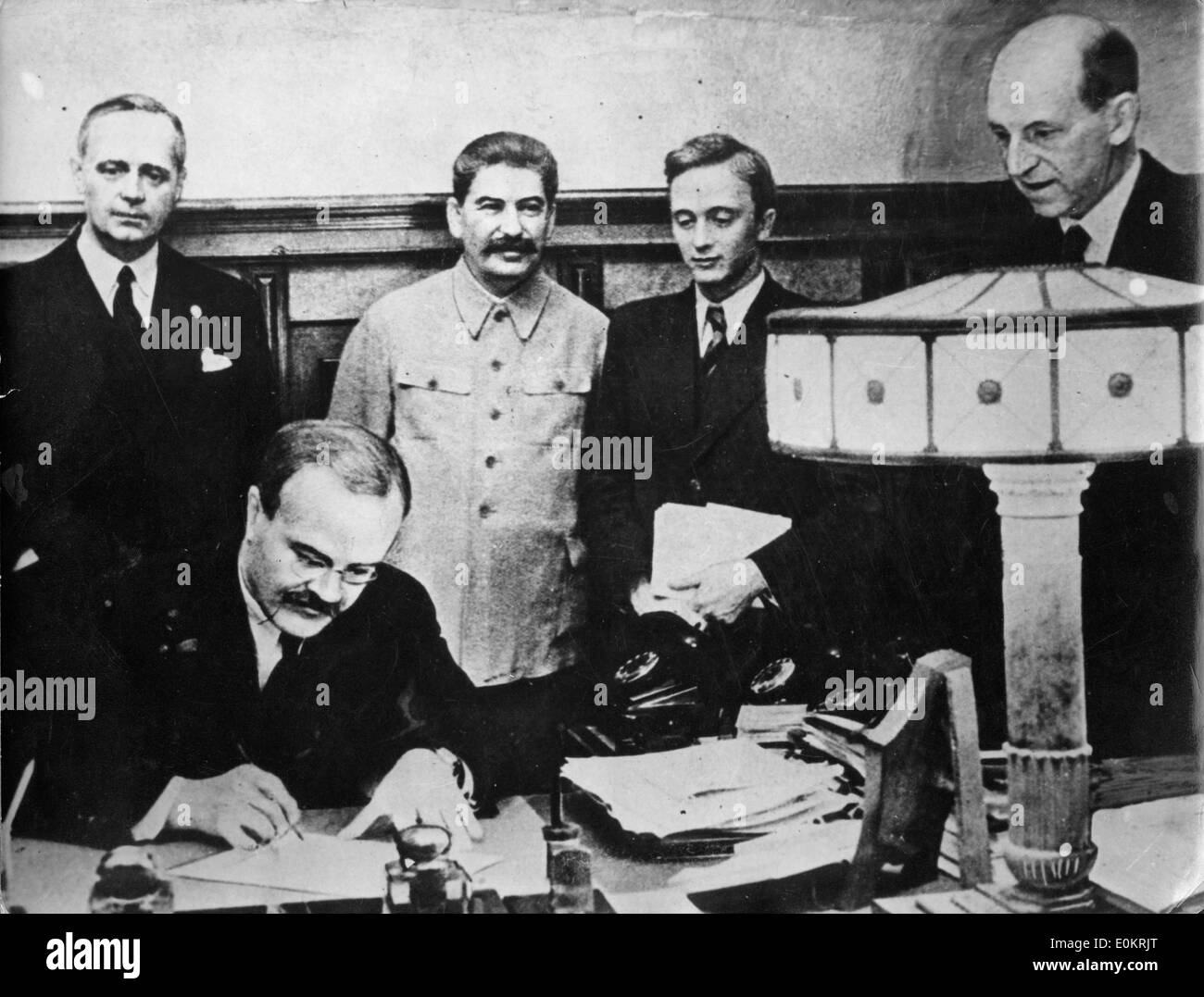 Joachim Von Ribbentrop and Joseph Stalin sign Molotov Agreement Stock Photo