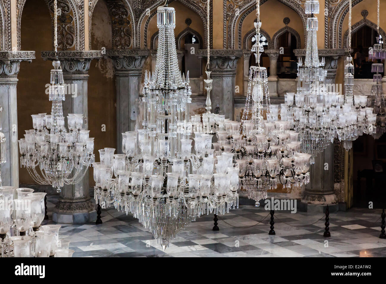 India, Andhra Pradesh state, Hyderabad, Chowmahalla palace, venitian crystal chandeliers Stock Photo