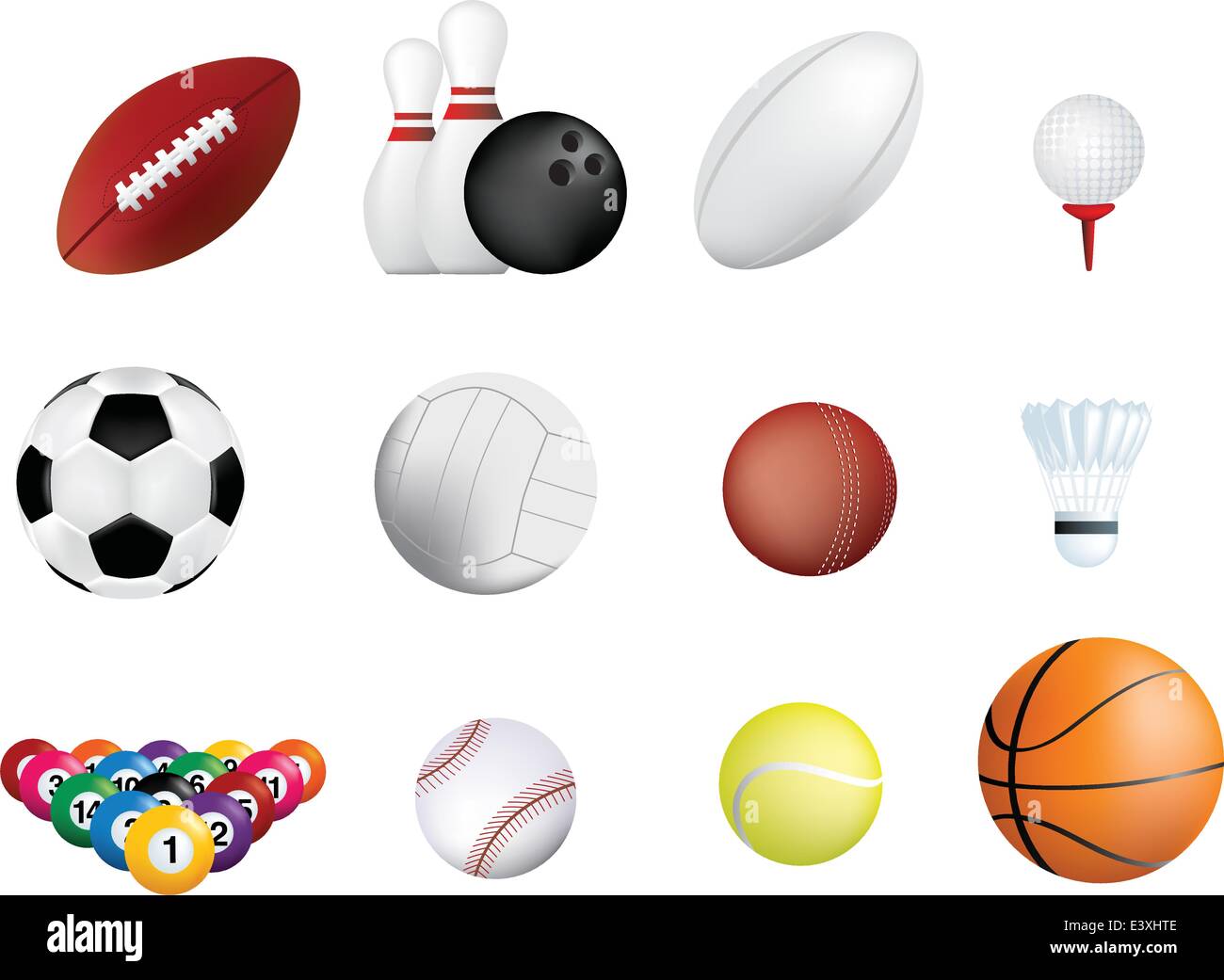 set of sports balls icon on white background Stock Vector