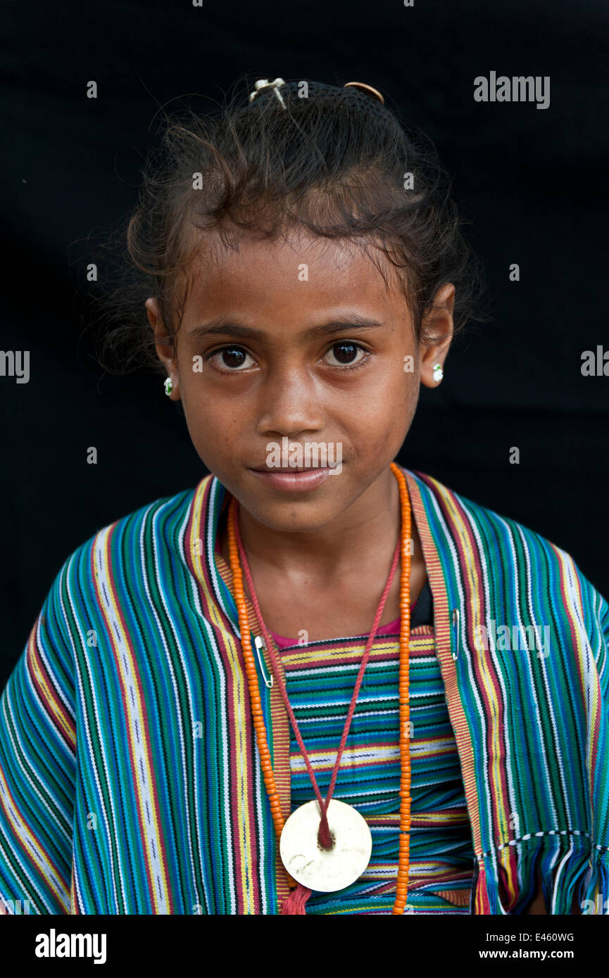 Portrait of East Timorese girl in traditional clothing, Maubara, East Timor, August 2010 Stock Photo