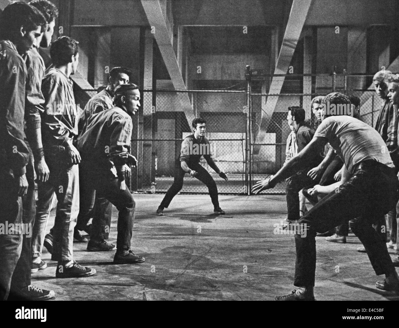 George Chakiris (center-background), Russ Tamblyn (center-foreground), Fight Scene, on-set of the Film, 'West Side Story', 1961 Stock Photo