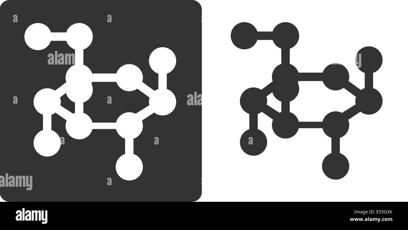 Glucose sugar molecule, flat icon style. Stylized rendering of a beta-D-glucose molecule. Stock Photo