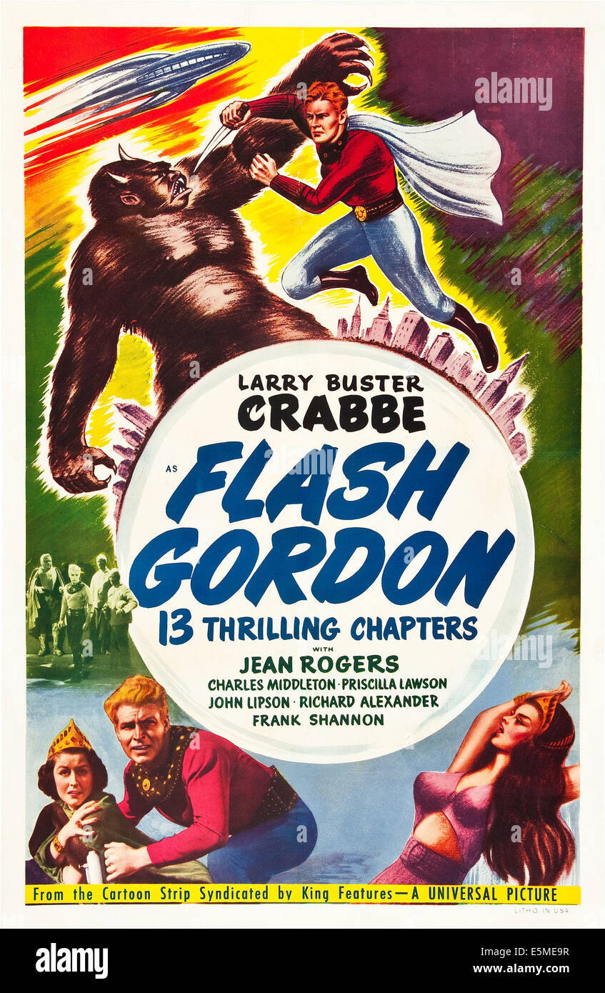 FLASH GORDON, top and bottom: Buster Crabbe on poster art, 1936. Stock Photo