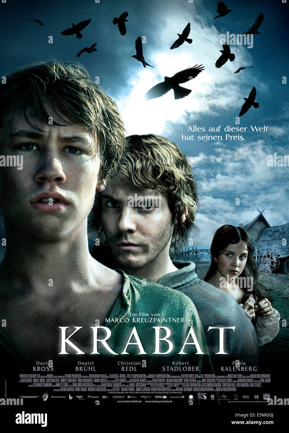 KRABAT, from left: David Kross, Daniel Bruhl, Paula Kalenberg, 2008. TM & ©20th Century Fox of Germany. All rights Stock Photo