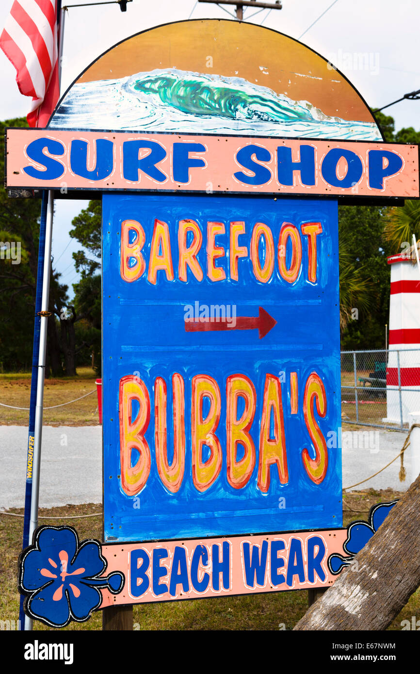 Barefoot Bubba's Surf Shop sign on St Helena Island, South Carolina, USA Stock Photo