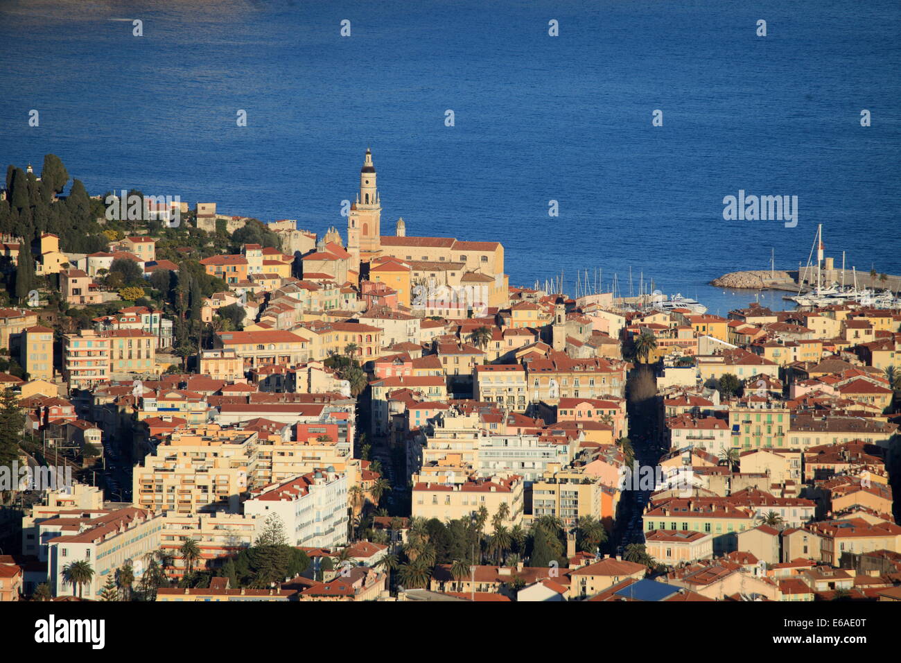 Top view above the city of Menton, French Riviera. France. Stock Photo