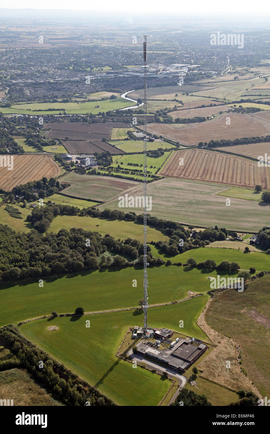 aerial view of a TV mast near Burton-on-Trent, Staffordshire, UK Stock Photo