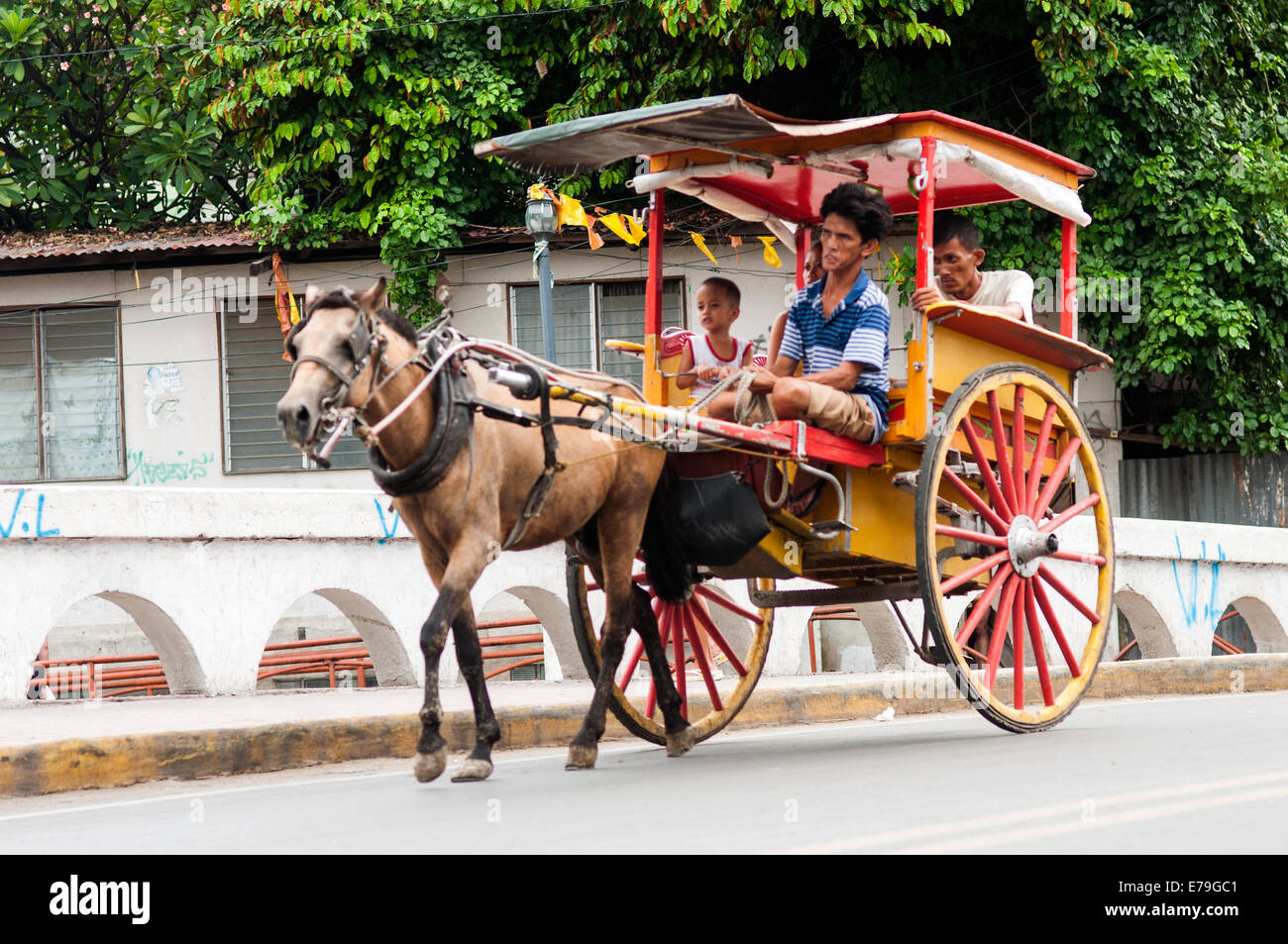 Tartanilla in Spolarium Street, Cebu City, Philippines Stock Photo