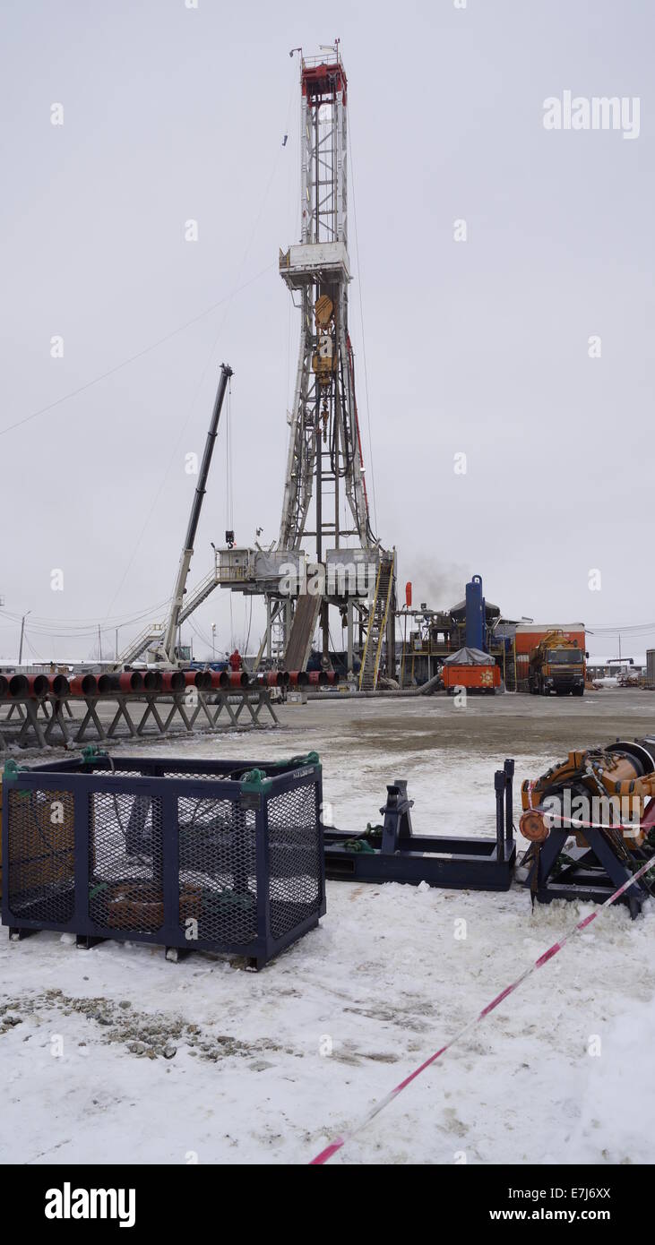 Oil rig in winter time. Stock Photo