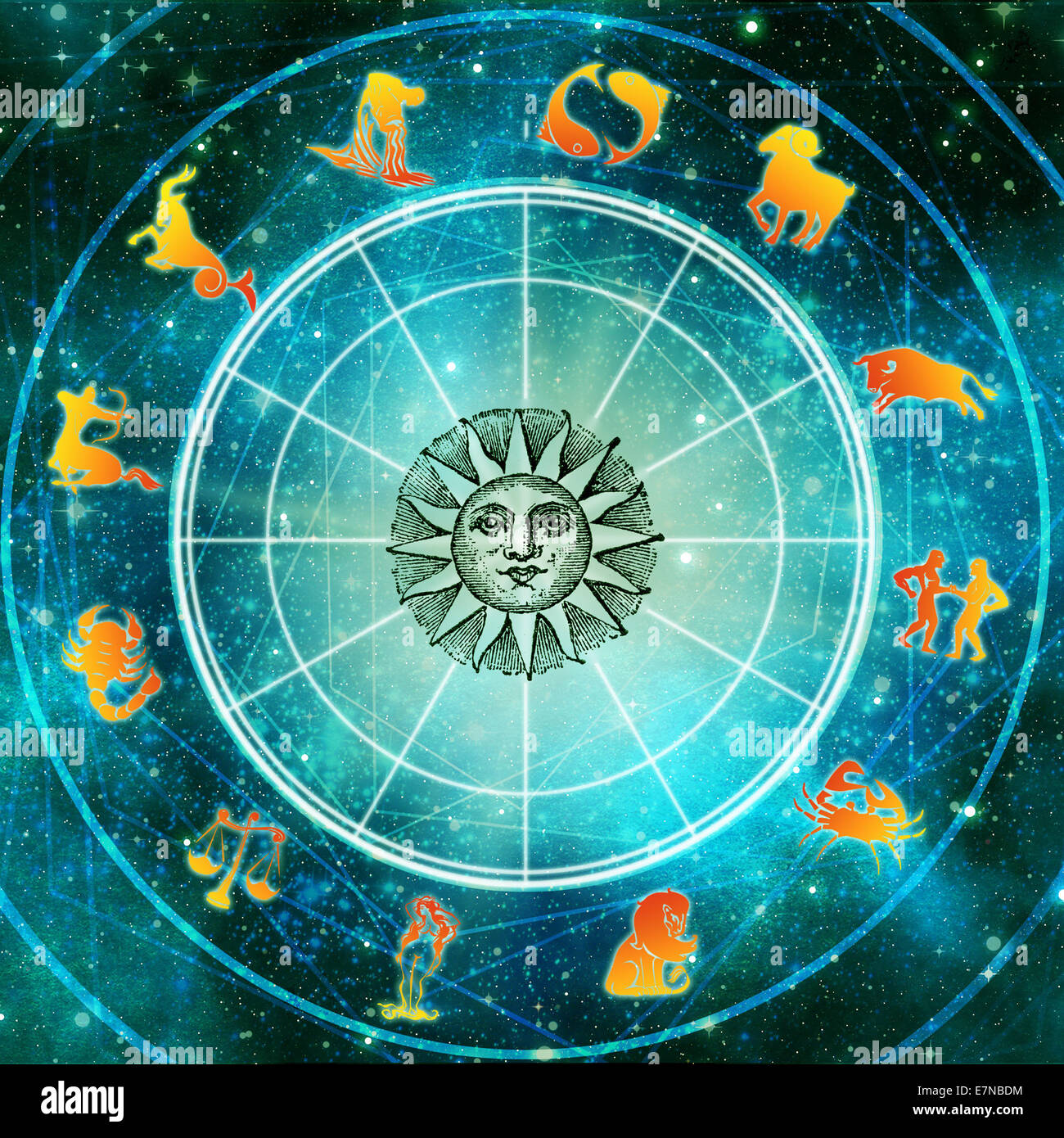 astrology wheel with all the signs of the zodiac Stock Photo