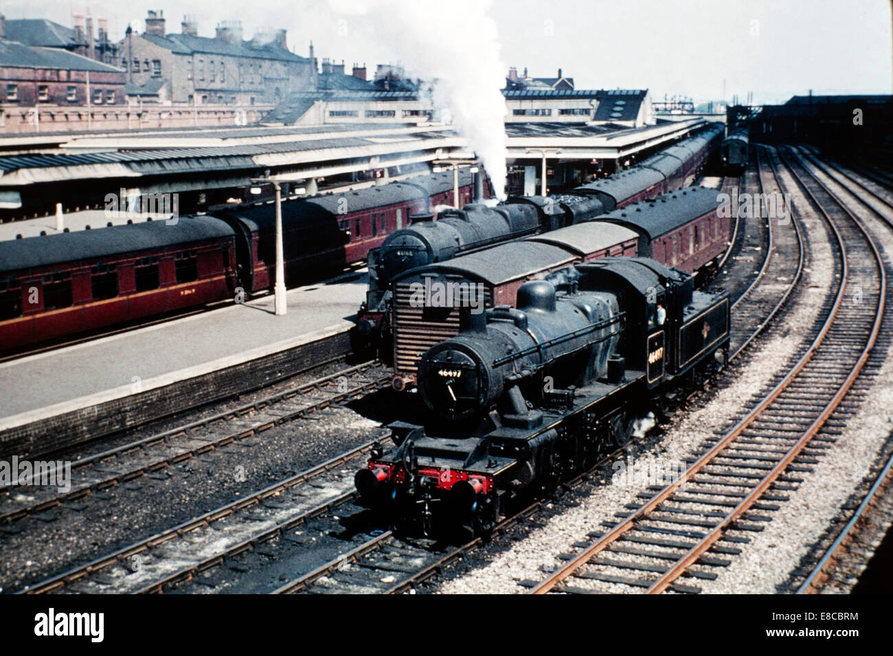 original british railways steam locomotives 46497 and 46160 during the 1960s Stock Photo