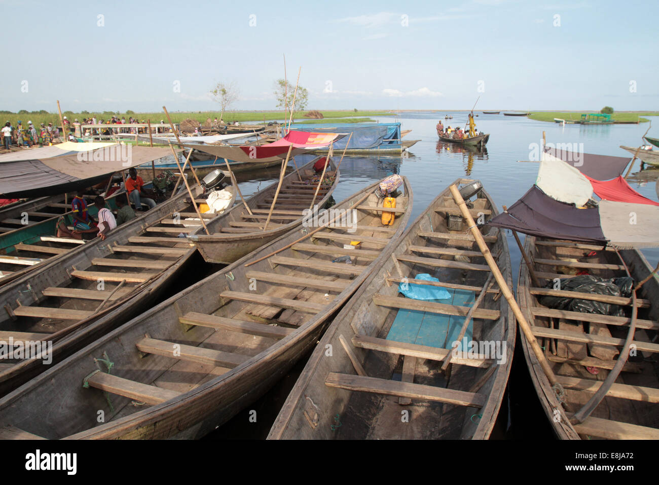 Alignment canoes. Lake Nokoue. Ganvie. Stock Photo