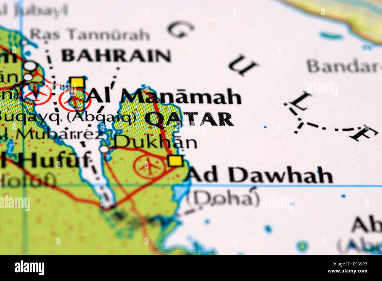 Close up of map of Qatar Stock Photo