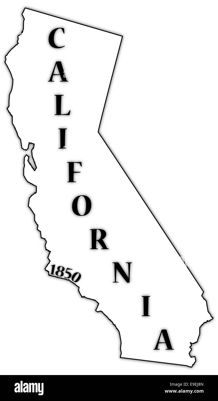 A California state outline with the date of statehood isolated on a white background Stock Photo