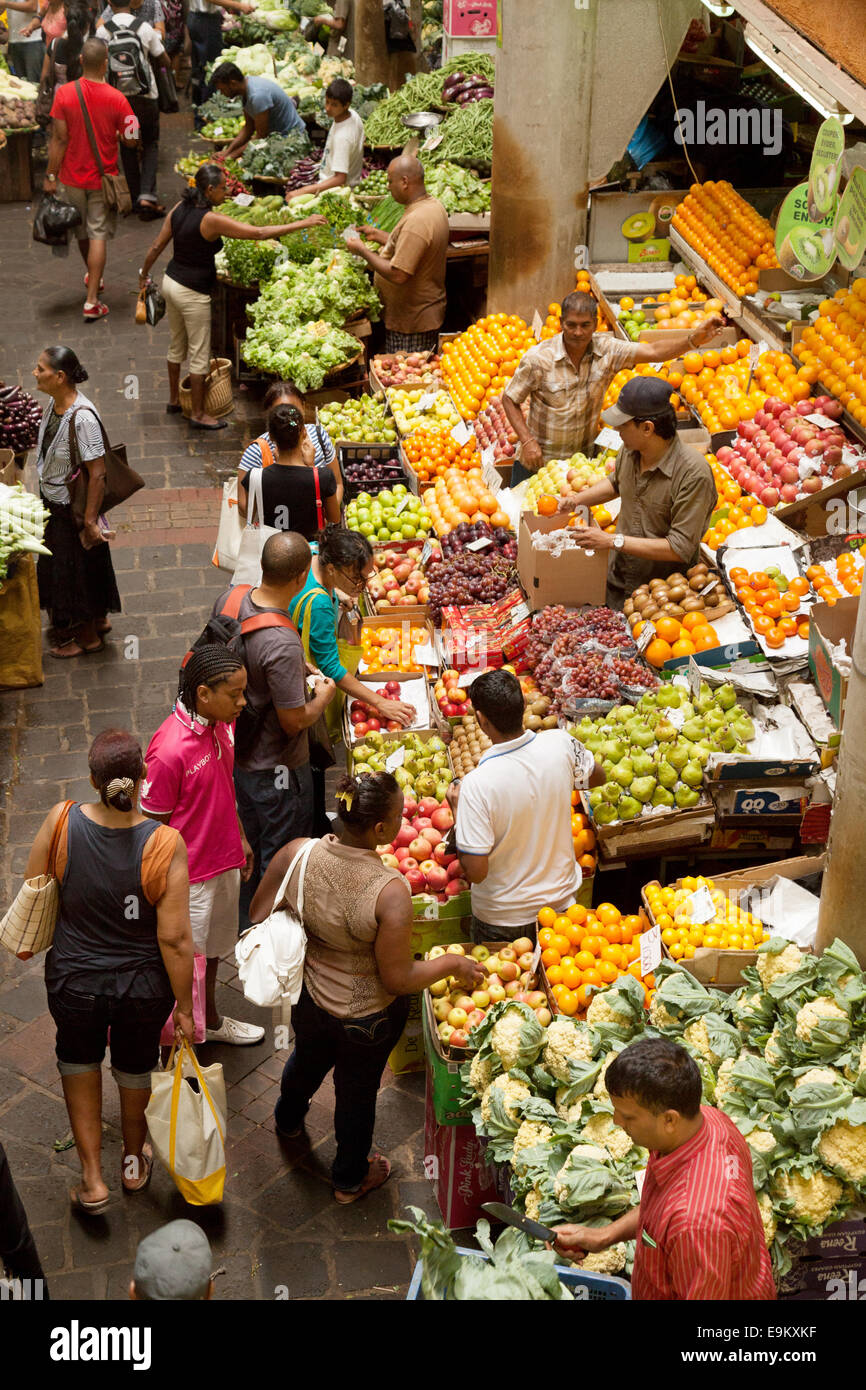 People shopping at the indoor food market, Port Louis, Mauritius Stock Photo