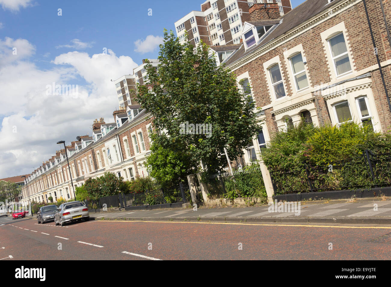 Terraced houses on Falconar street, Newcastle. Many of these  family homes have been converted to multiple tenant student flats. Stock Photo