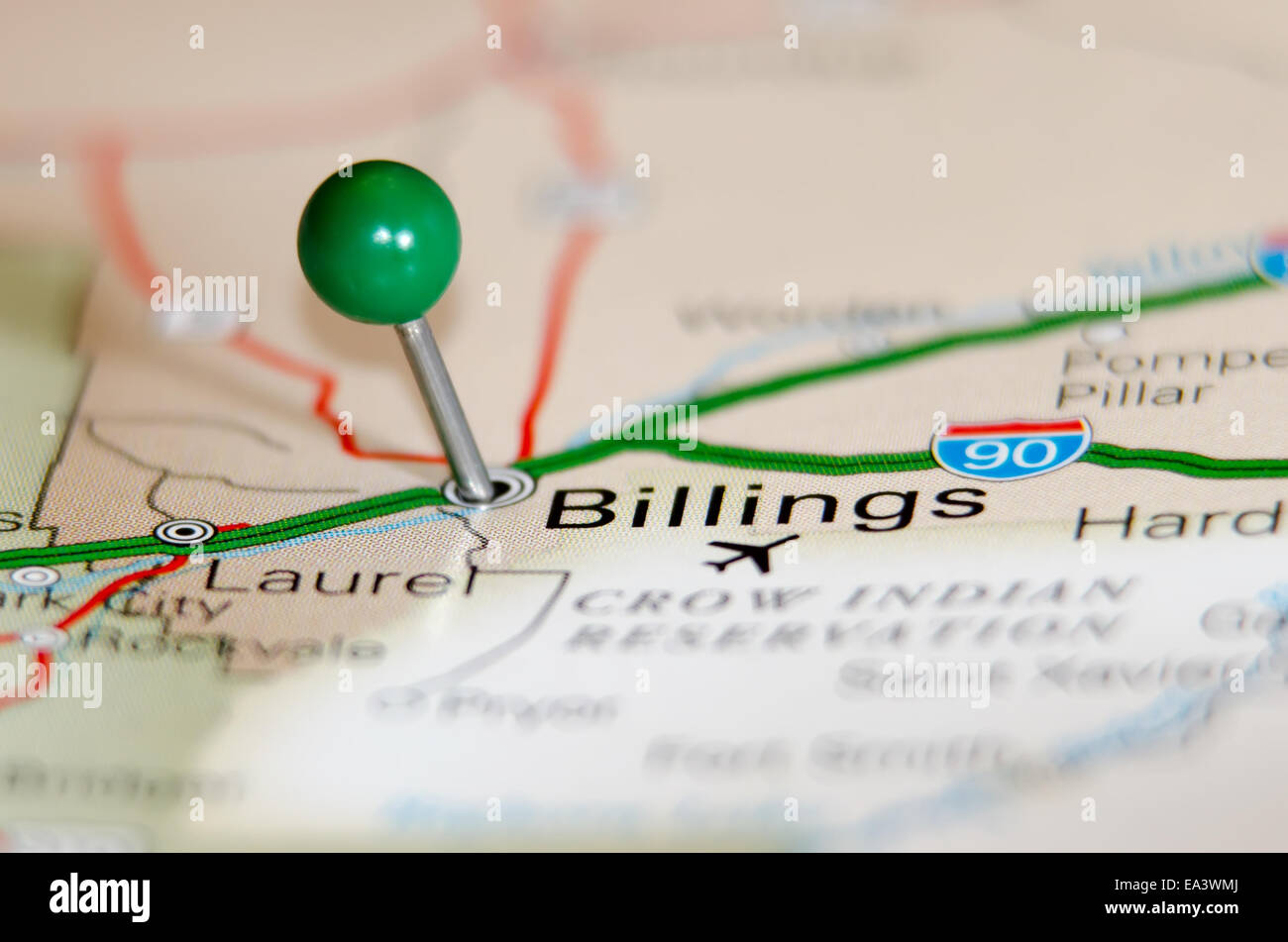 billings city pin on the map Stock Photo