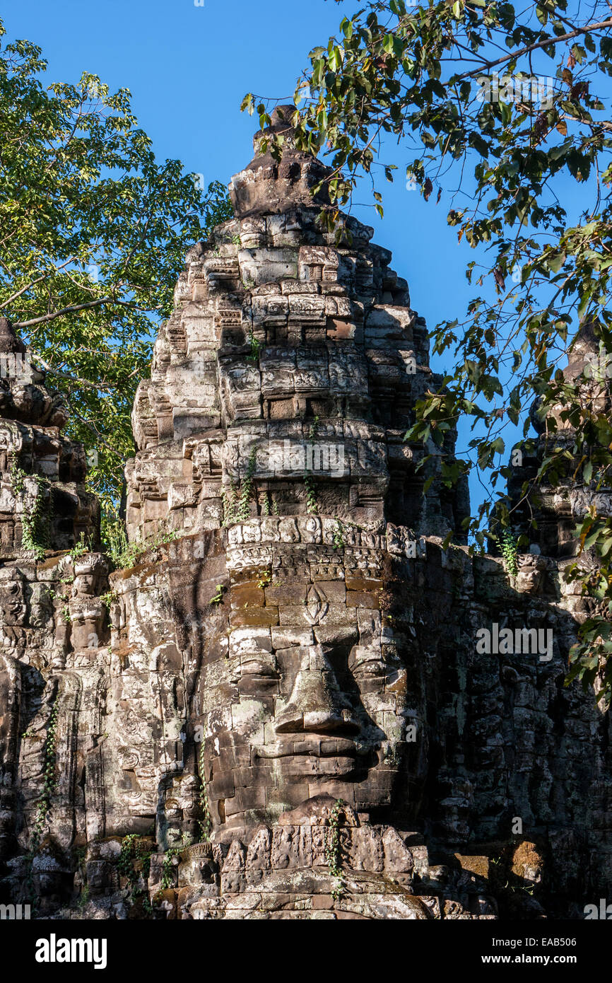 Cambodia.  North Gate, Angkor Thom.  Some say the face is that of King Jayavarman VII, but this is not universally accepted. Stock Photo