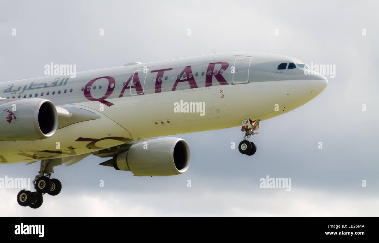 Qatar Airways Airbus A330, landing to Manchester International Airport. Stock Photo