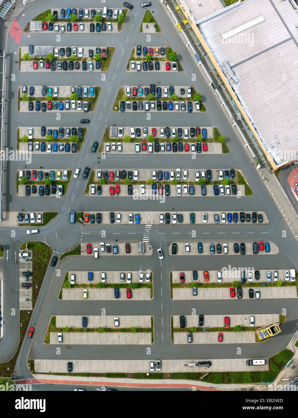 Aerial view, carpark in Sterkrade-Mitte, Sterkrade, North Rhine-Westphalia, Germany Stock Photo