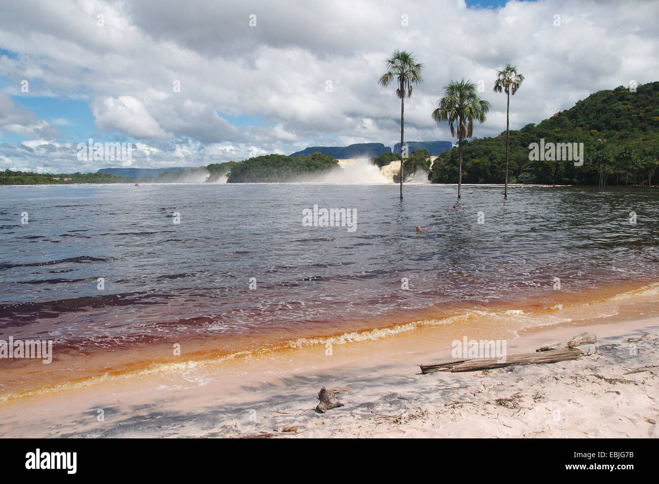 lagoon and waterfall of Canaima, Venezuela, Canaima National Park Stock Photo