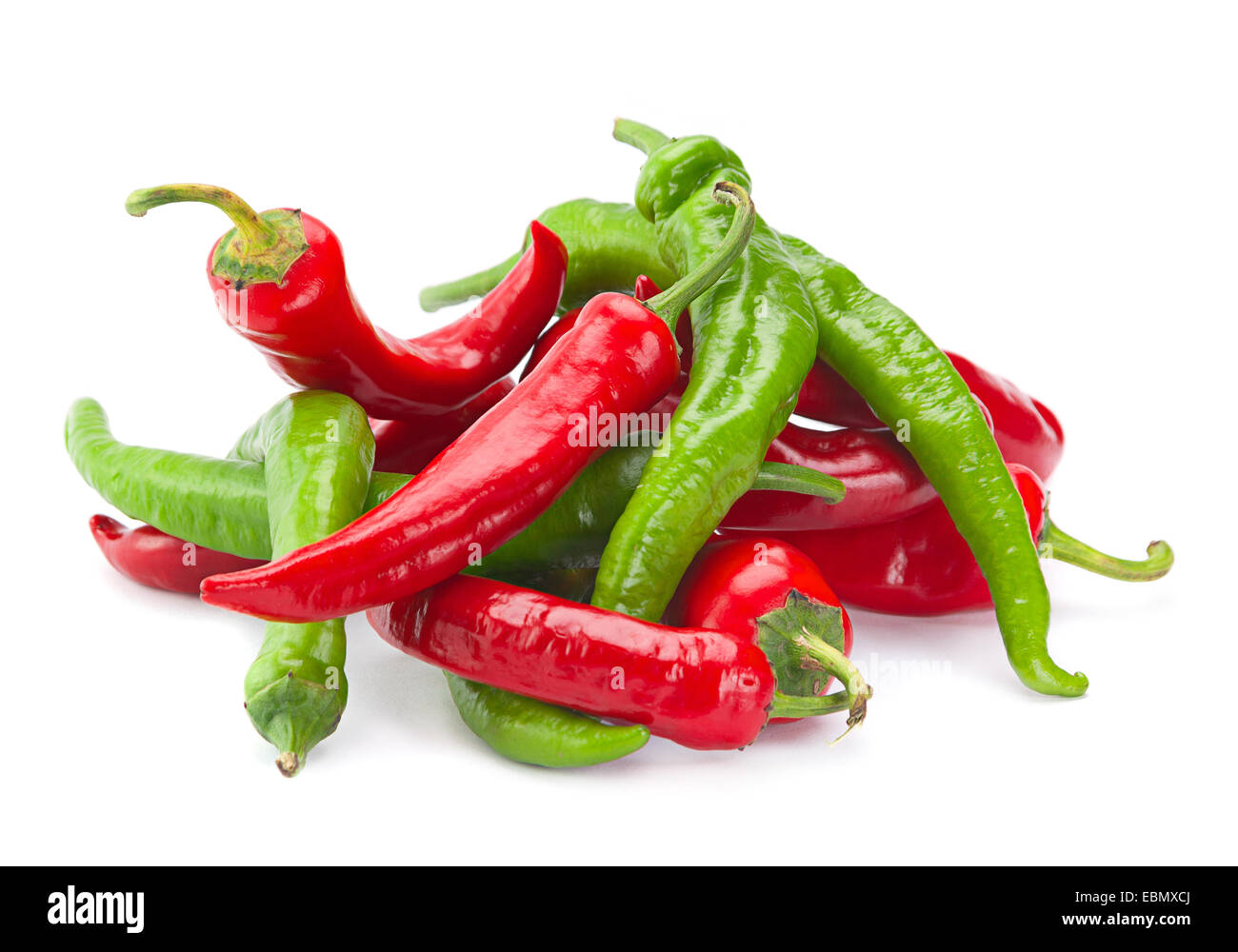 Red and green chili pepper isolated on white Stock Photo