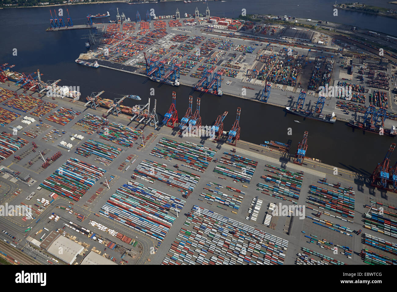 Aerial view, Container Terminal in the Port of Hamburg, Hamburg, Hamburg, Germany Stock Photo