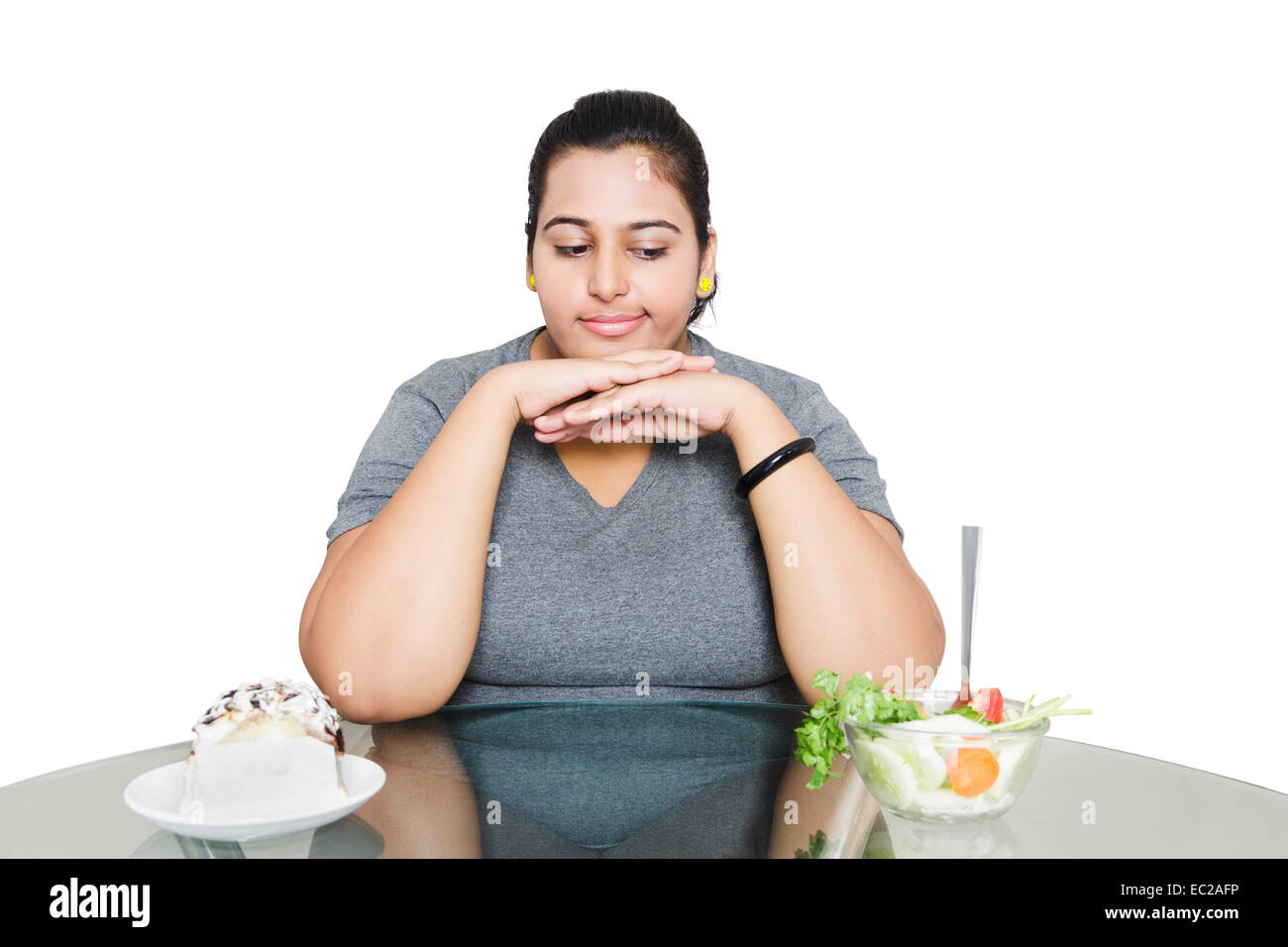 indian Obese Lady Dieting fat Control Stock Photo