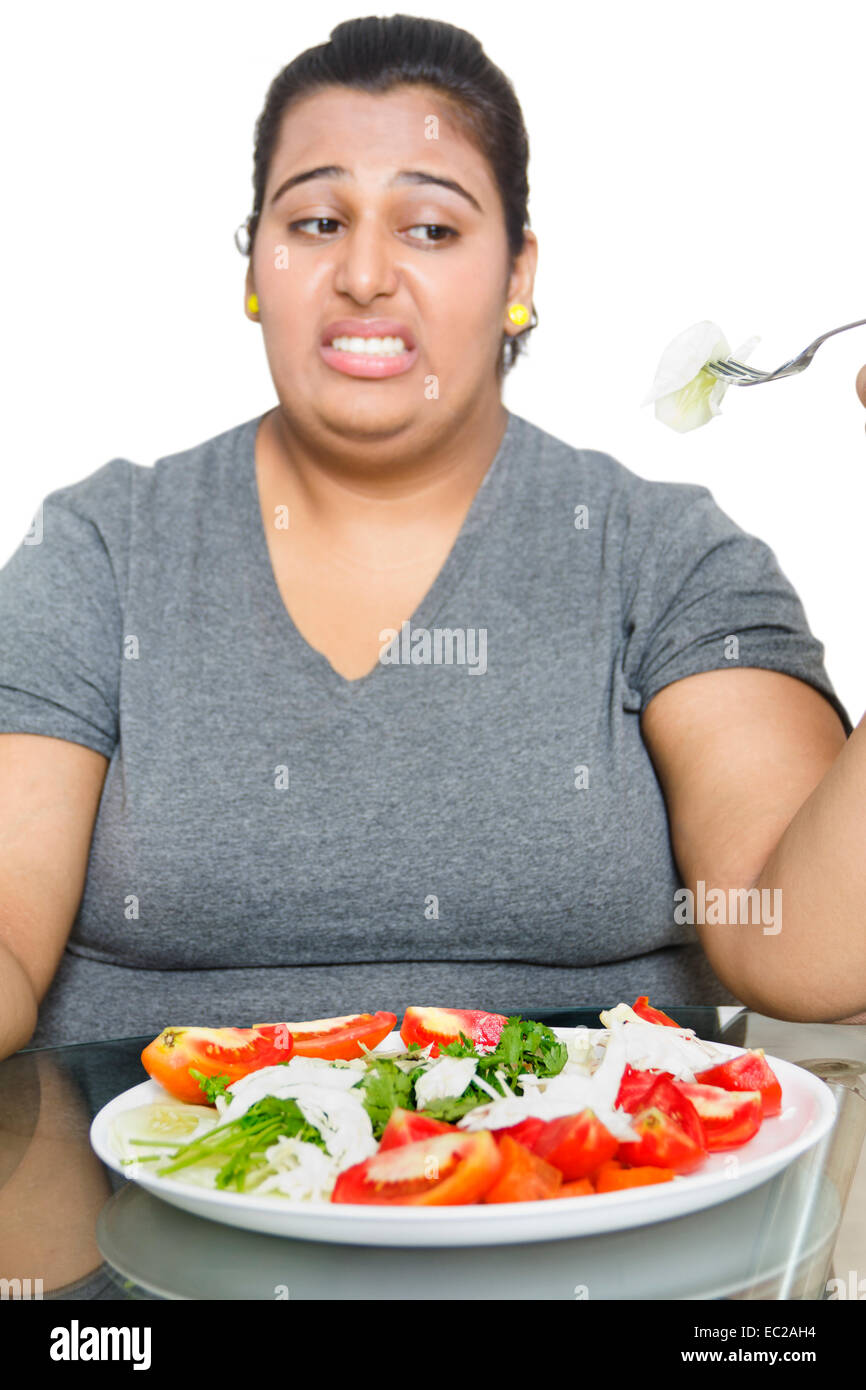 indian Obese Lady Dieting fat Control Stock Photo