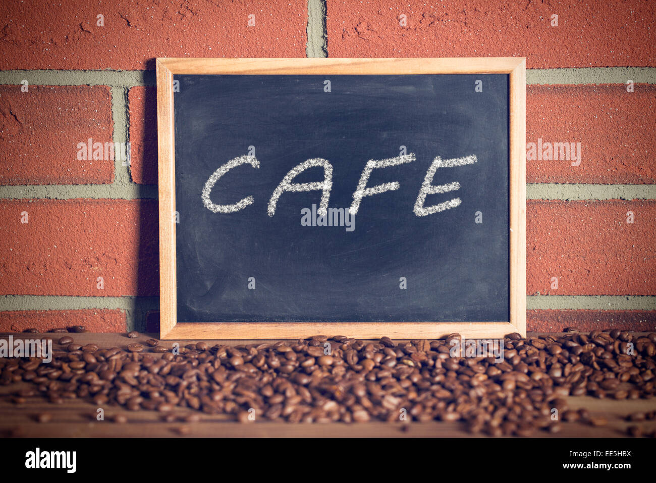 the black chalkboard with coffee beans Stock Photo - Alamy